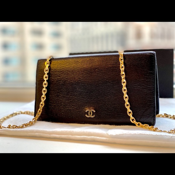 CHANEL Handbags - Authentic CHANEL CC Logo Black Wallet with Chain